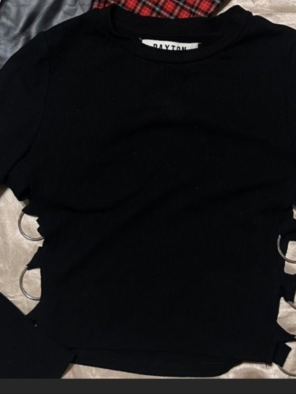 Paxton Black Ribbed Tee with Side Ring Details